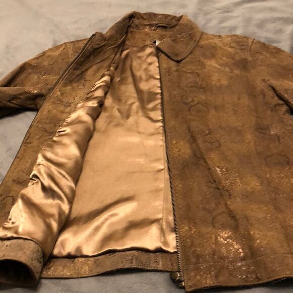 Chico’s 0 Brown Snakeskin Look Suede Jacket Woman Size 4 Zipper Front Lined - Picture 5 of 8